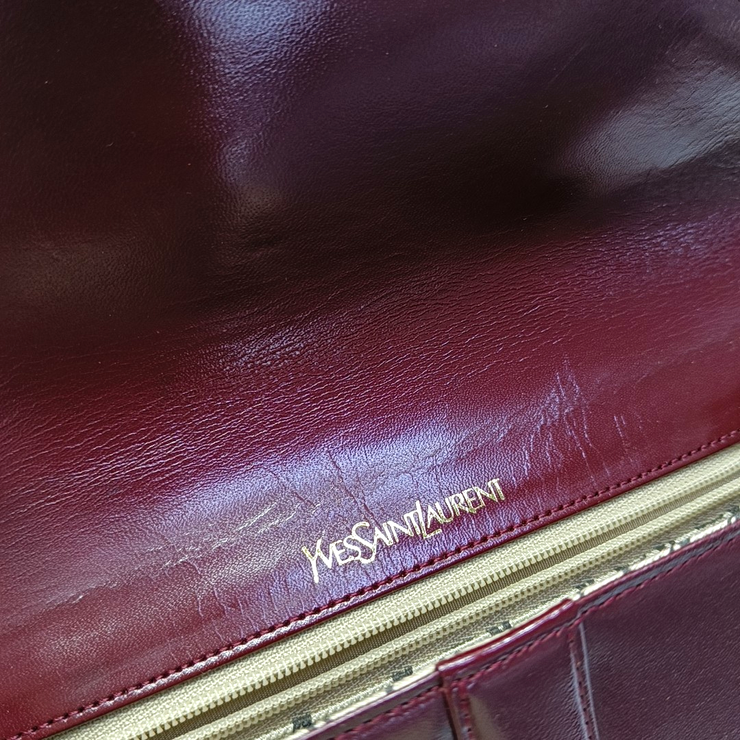YSL Burgundy Leather Quilted Envelope Bag Handbag-(SKU)-932744673