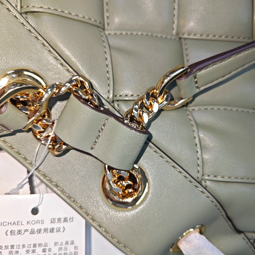 MICHAEL KORS Small size Green Lamb Leather Braided Backpack Golden hardware-(SKU)-936597002