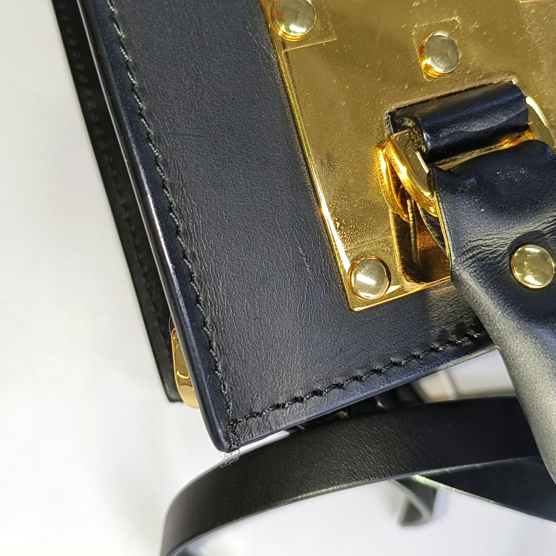SOPHIE HULME Tote bag Black Leather Embossed Single Shoulder Bag Golden hardware Removable shoulder strap-(SKU)-939128260