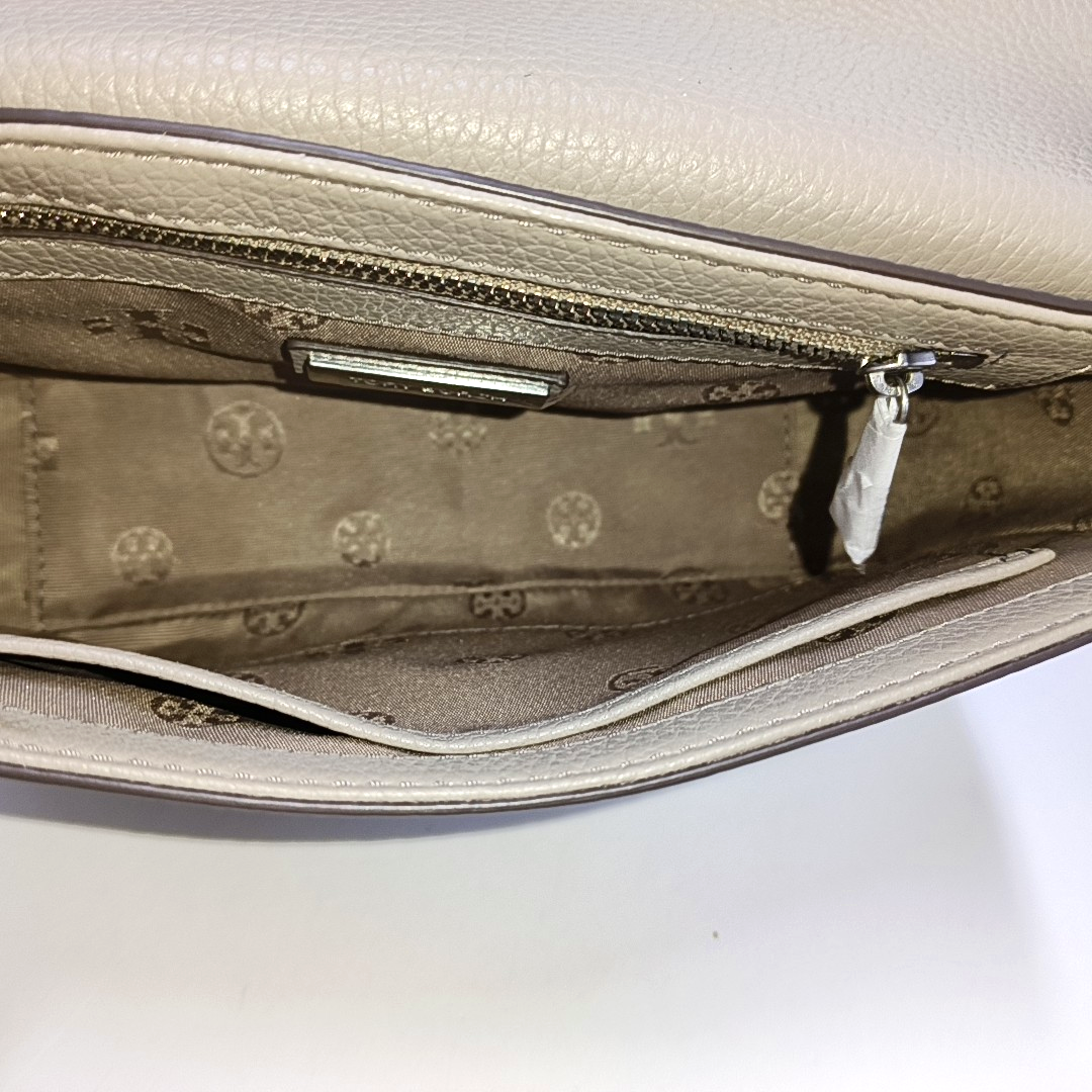 TORY BURCH Britten Gray cowhide embossed crossbody bag, shoulder bag Silver Hardware-(SKU)-943475840
