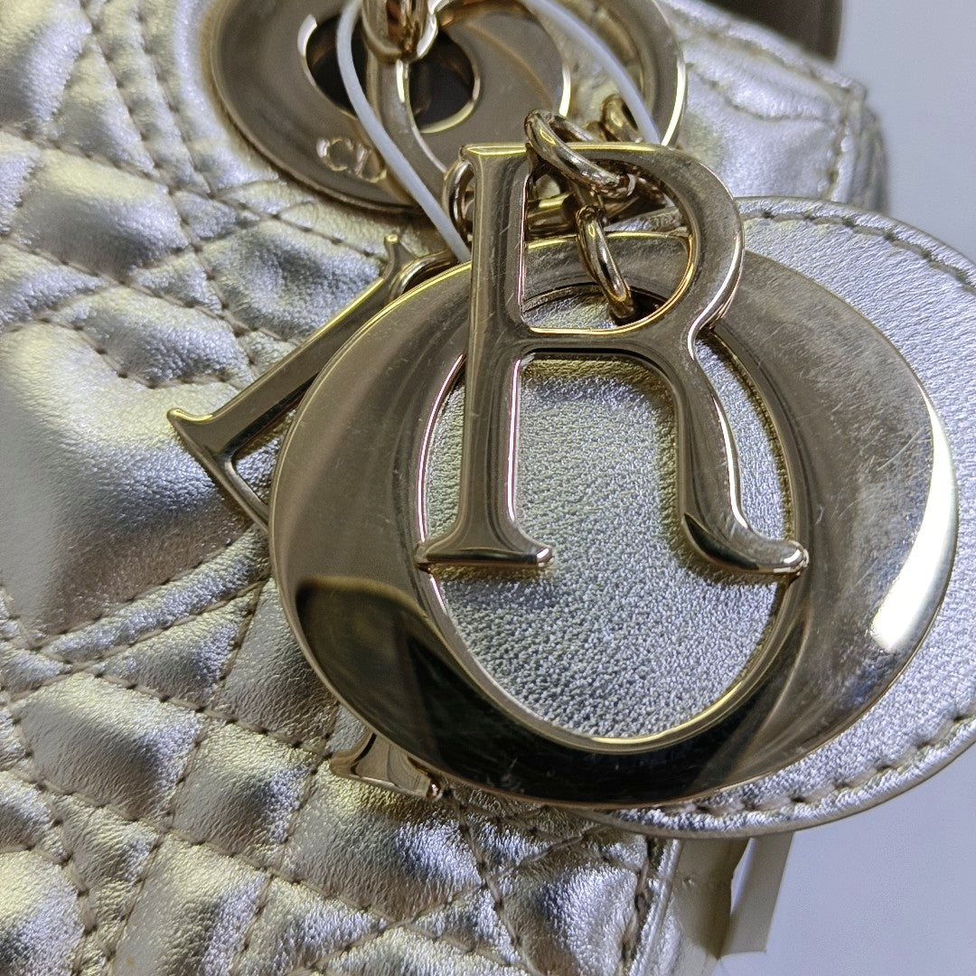 DIOR Lady Dior Small Champagne Lamb Skin Quilted Four Compartments Shoulder Bag Tote Crossbody Bag with Detachable Strap-(SKU)-969145755