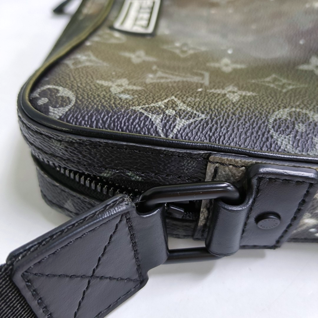 LOUIS VUITTON ALPHA Grey Coated Canvas Monogram Printed Camera Bag Shoulder Bag Crossbody Bag Black Hardware-(SKU)-959853480