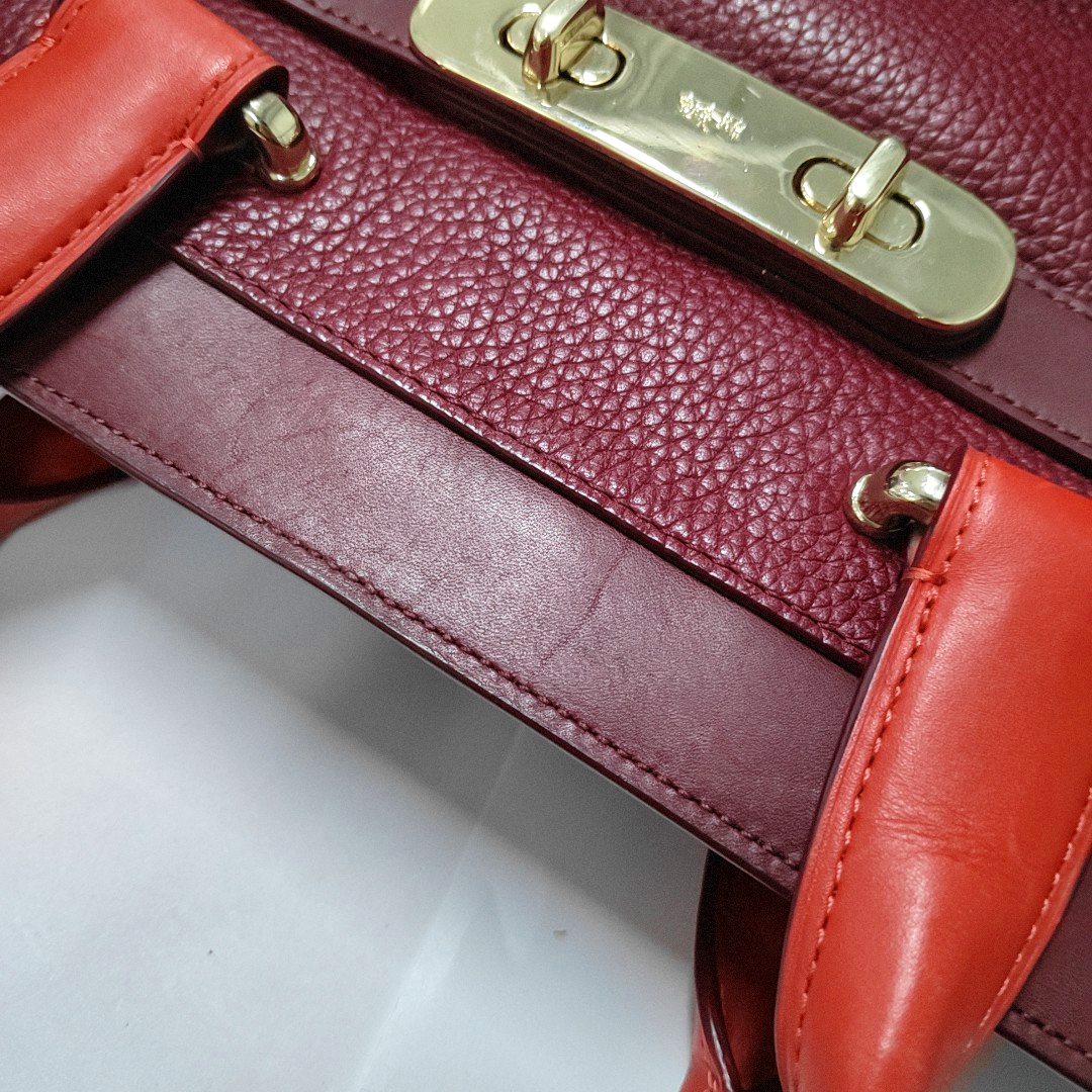 COACH SWAGGER Maroon Cowhide Single Shoulder Bag Handbag Golden hardware Removable shoulder strap-(SKU)-934444817
