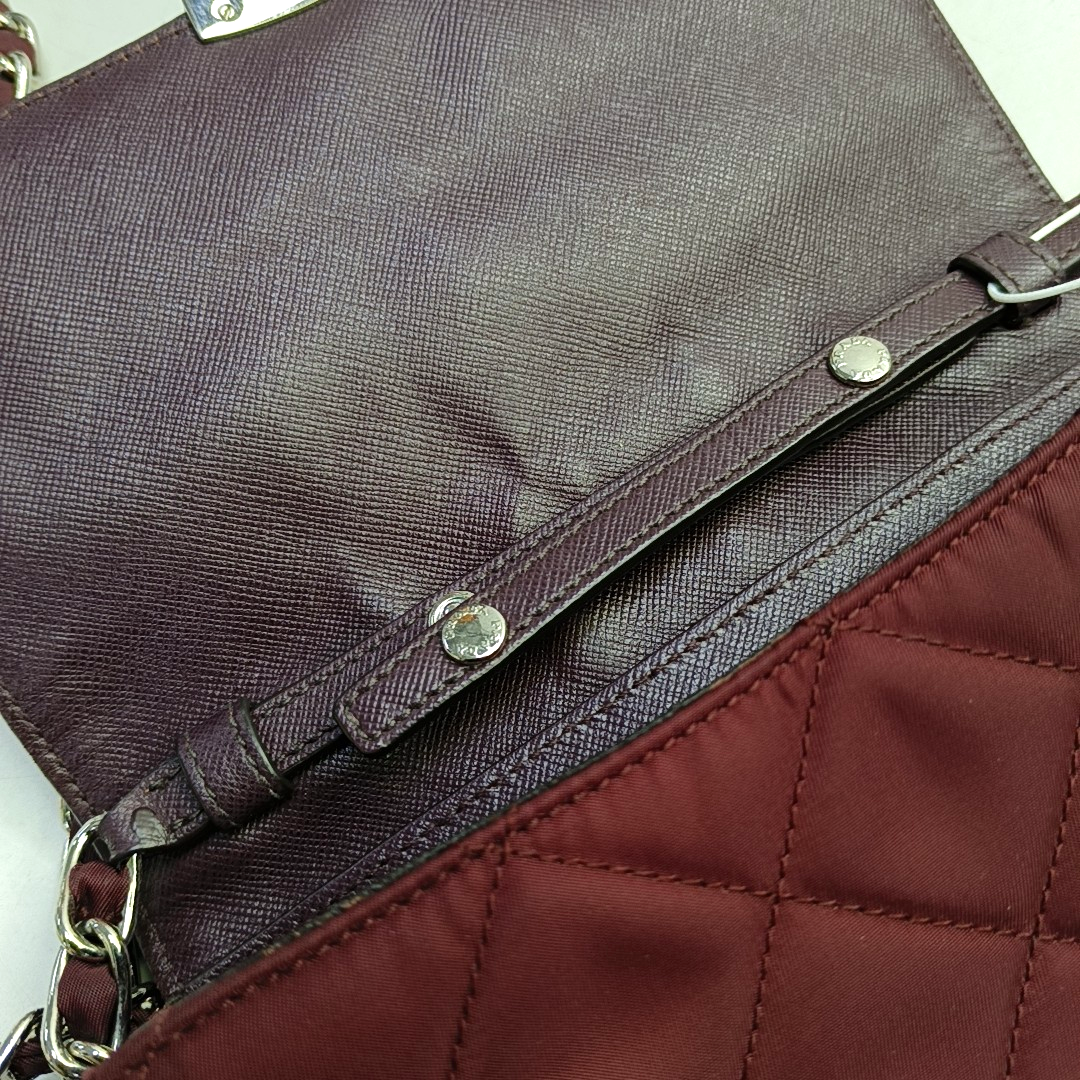 PRADA Burgundy Fabric Quilted Single Shoulder Bag Crossbody Bag Silver Hardware Removable shoulder strap-(SKU)-952724345