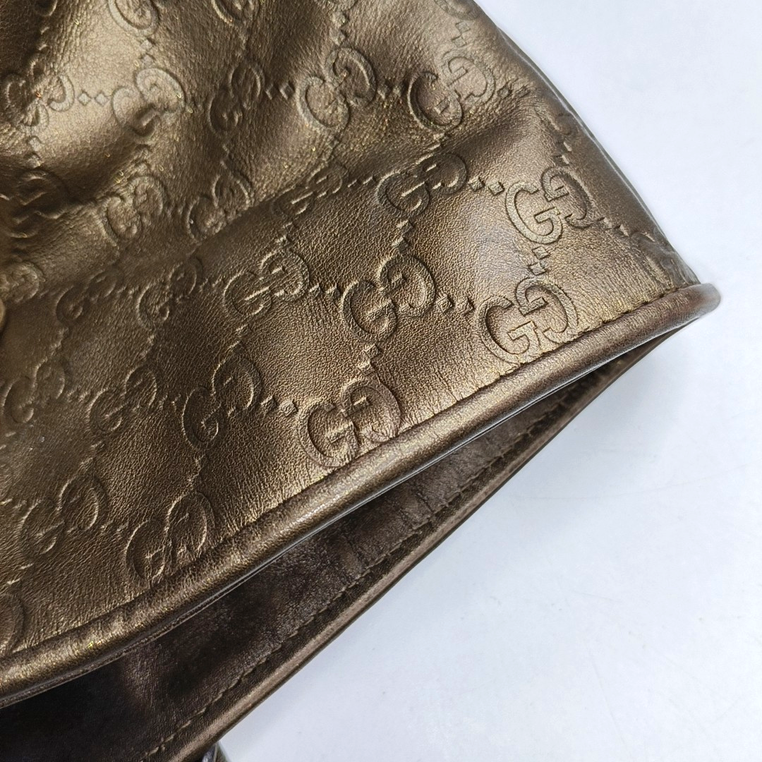 GUCCI Heart Bit Brown cowhide monogram textured handbag, crossbody bag Golden hardware-(SKU)-953515962