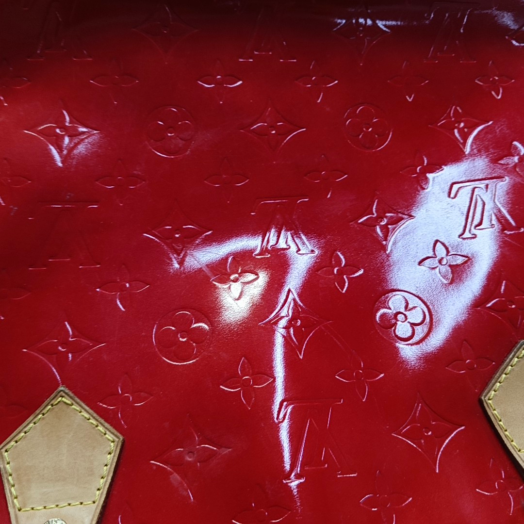 LOUIS VUITTON HOUSTON Red Lacquered Leather Texture Handbag Shoulder Bag Golden hardware Vintage model-(SKU)-943924336