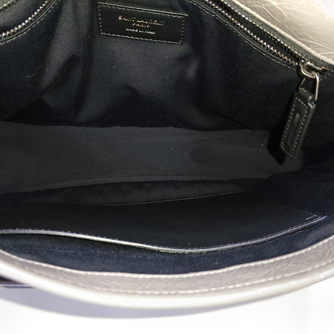 YSL NIKI Medium Grey Leather Quilted V-Grain Single Shoulder Bag Palladium Hardware-(SKU)-964831579