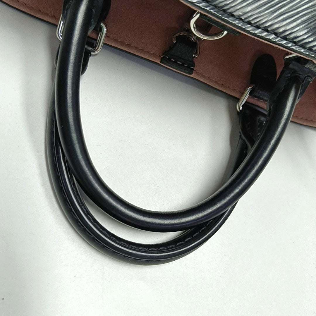 LOUIS VUITTON MARELLE TOTE Black EPI Leather Water Ripple Shoulder Bag Tote Bag Crossbody Bag Adjustable Strap Silver Hardware Pockets Removable Strap-(SKU)-970442017