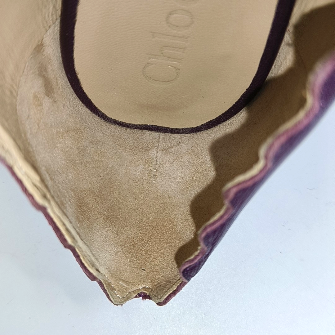 Chloé 36.5code Beige Purple Leather Women's Mid-Heel Shoes-(SKU)-931056943