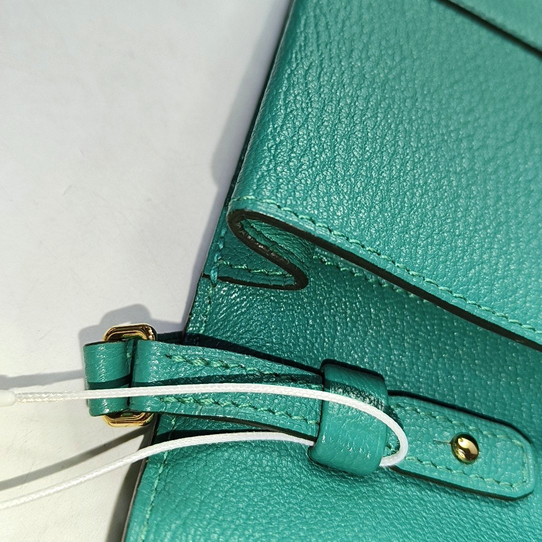 HERMÈS Cinhetic Velvet Green Chèvre Mysore Goat Leather Crossbody Shoulder Bag Golden Hardware D Removable Shoulder Strap-(SKU)-950551158