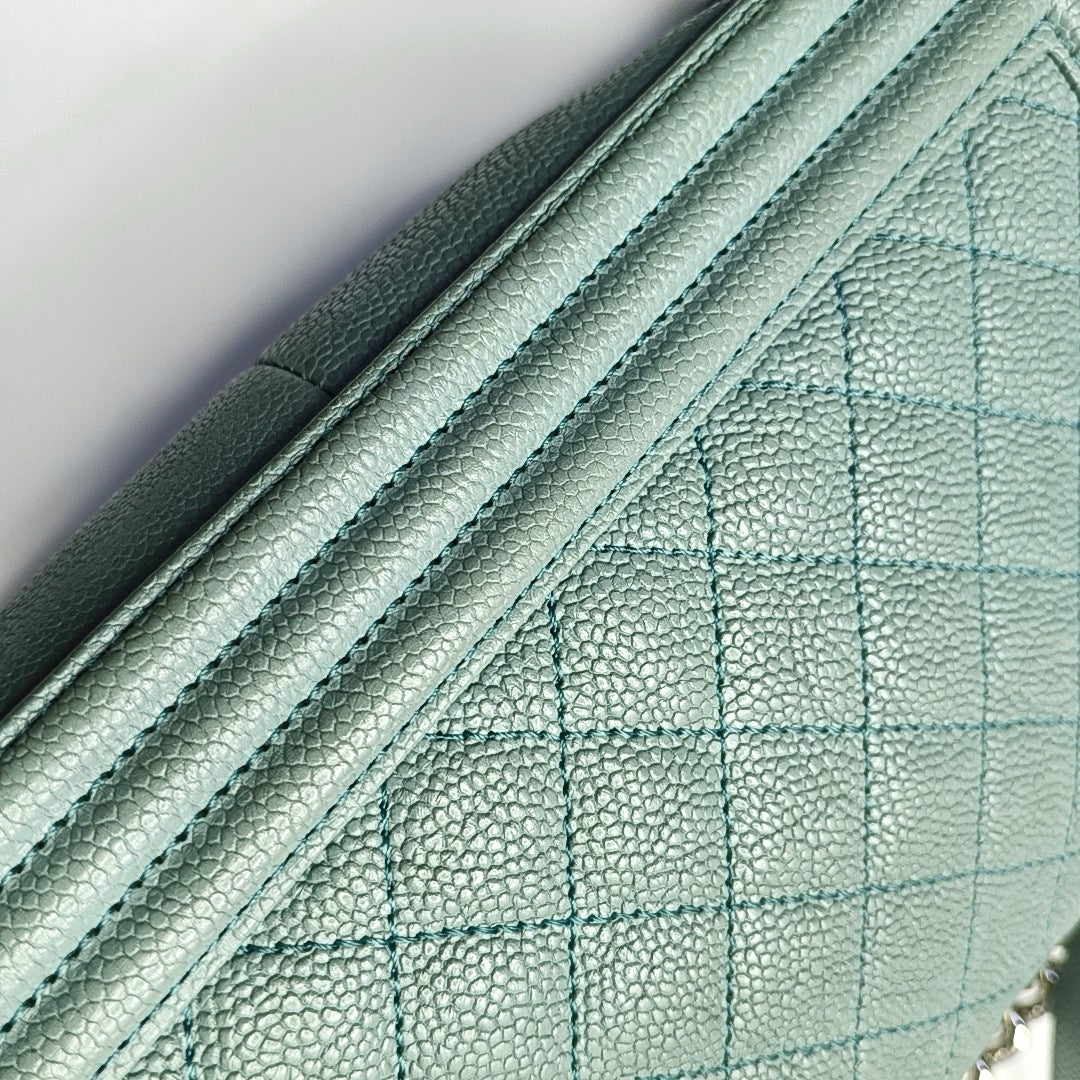 CHANEL BOY CHANEL Medium Green Calfskin Quilted Cannage Single Shoulder Bag, Crossbody Bag with Detachable Strap and Gold/Silver Hardware-(SKU)-969449479