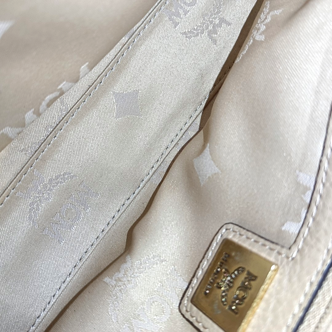 MCM Khaki Coated Canvas Monogram Print Single Shoulder Bag Handbag Golden hardware Removable shoulder strap-(SKU)-939993625
