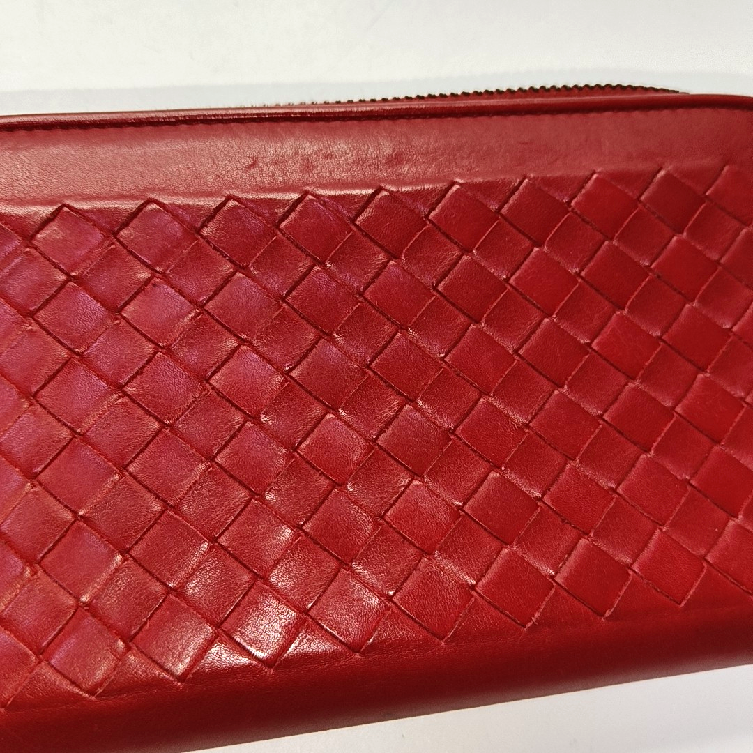 BOTTEGA VENETA Red Cowhide Woven Wallet Black hardware-(SKU)-945768483