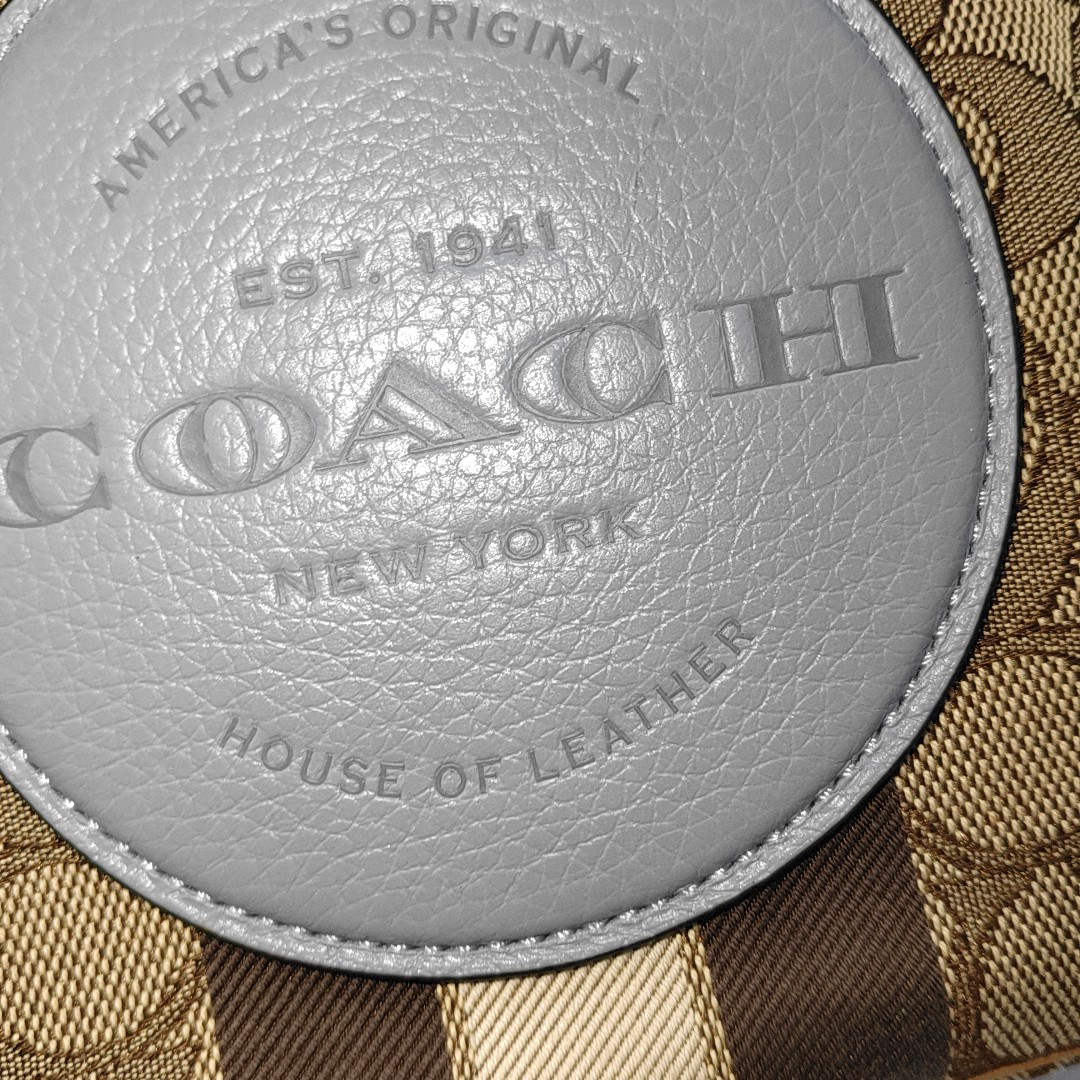 COACH DEMPSEY Brown Coated Canvas Wicker Plaid Apple Bag Crossbody Bag Single Shoulder Bag Golden hardware Removable shoulder strap-(SKU)-928259007