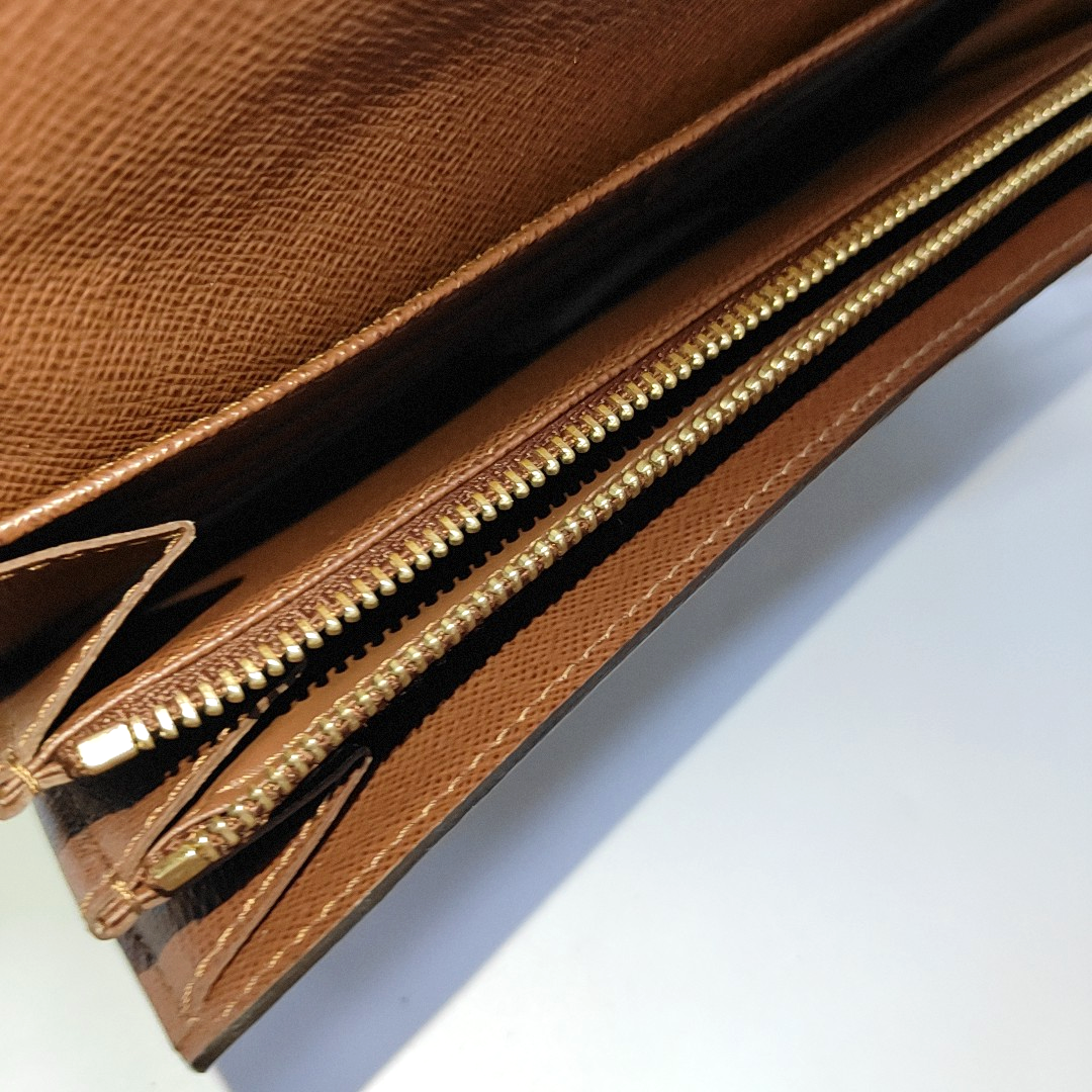 LOUIS VUITTON PORTE MONNAIE Brown coated canvas vintage wallet Golden hardware-(SKU)-956342915