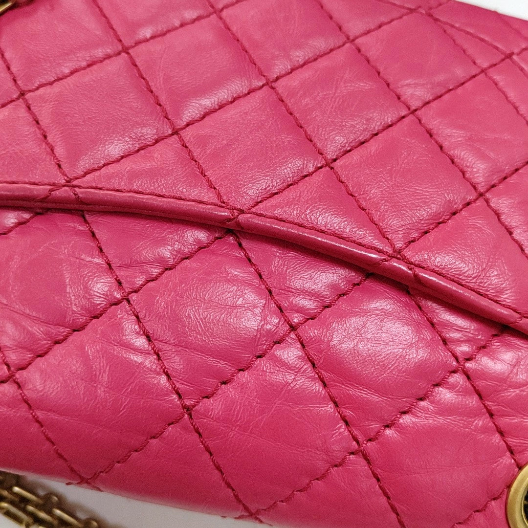 CHANEL 2.55 mini magenta leather quilted diamond pattern crossbody bag shoulder bag gold hardware 30 opening-(SKU)-968192452