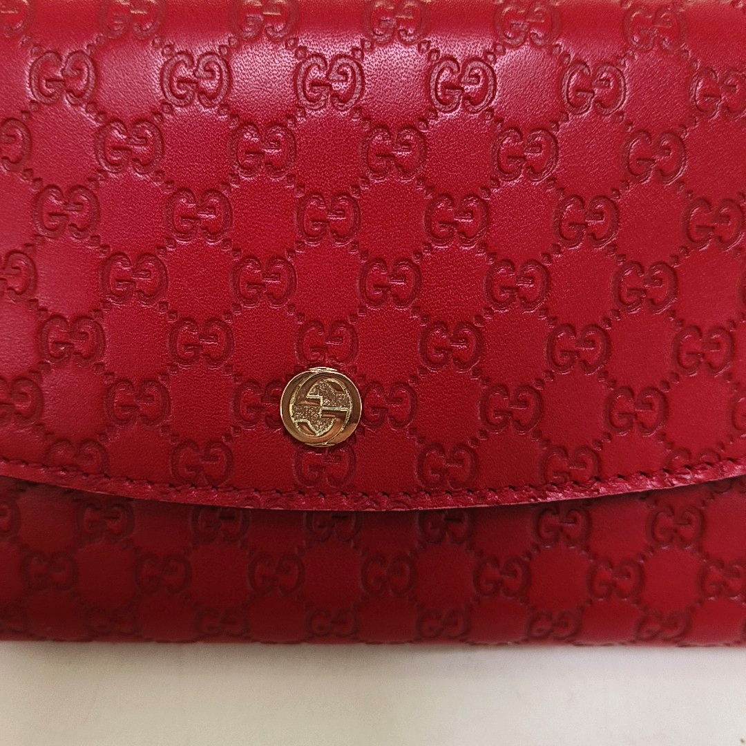 GUCCI Red Cowhide Monogrammed Embossed Wallet Golden hardware-(SKU)-959925038