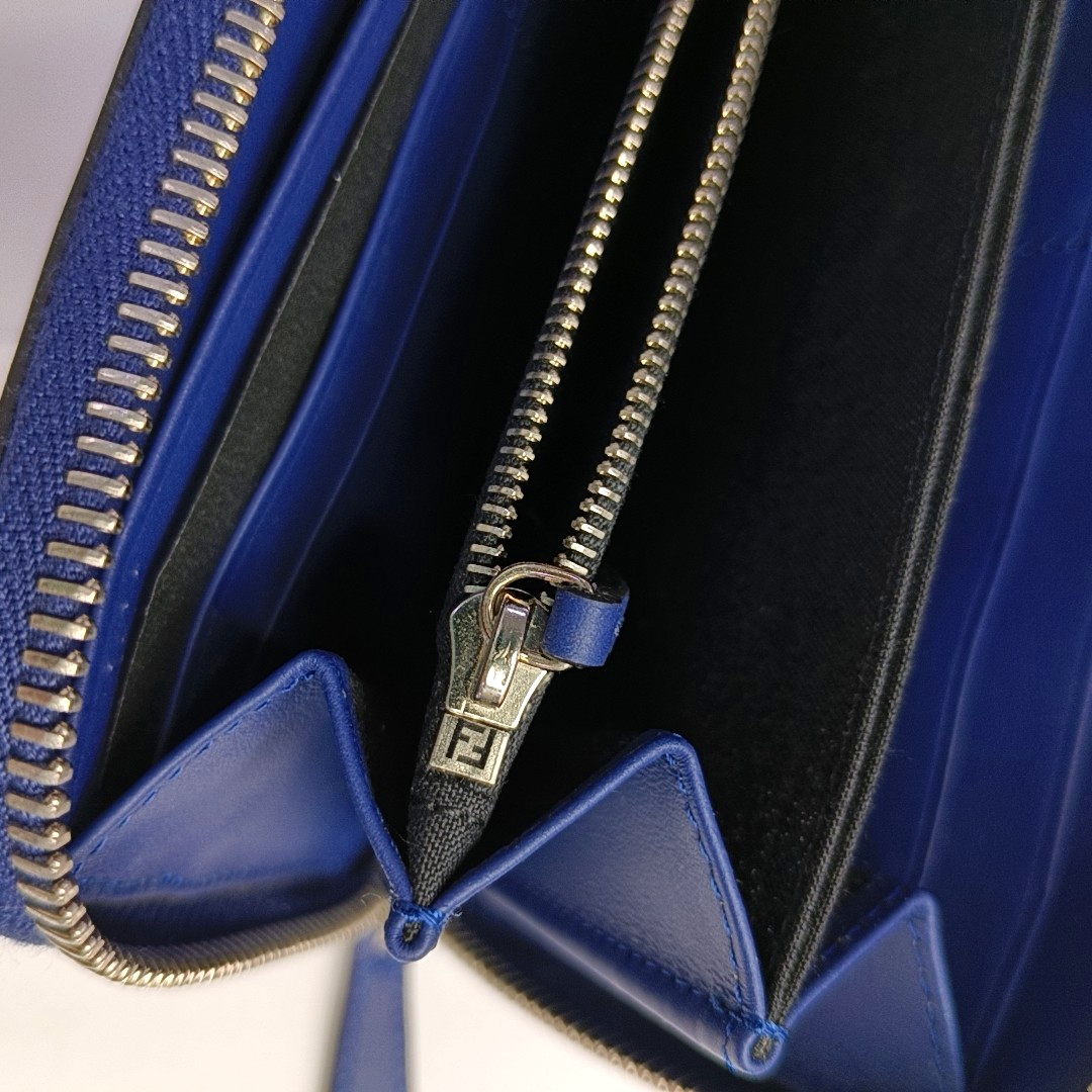 FENDI Blue Cowhide Mini Monster Wallet Silver Hardware Complete Accessories-(SKU)-950501474