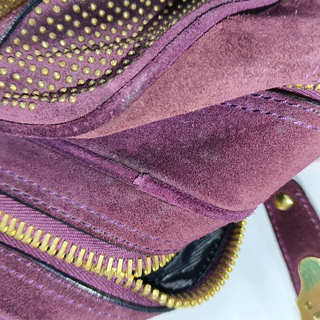 BURBERRY Purple Velvet Leather Tote Bag Golden hardware-(SKU)-12946177