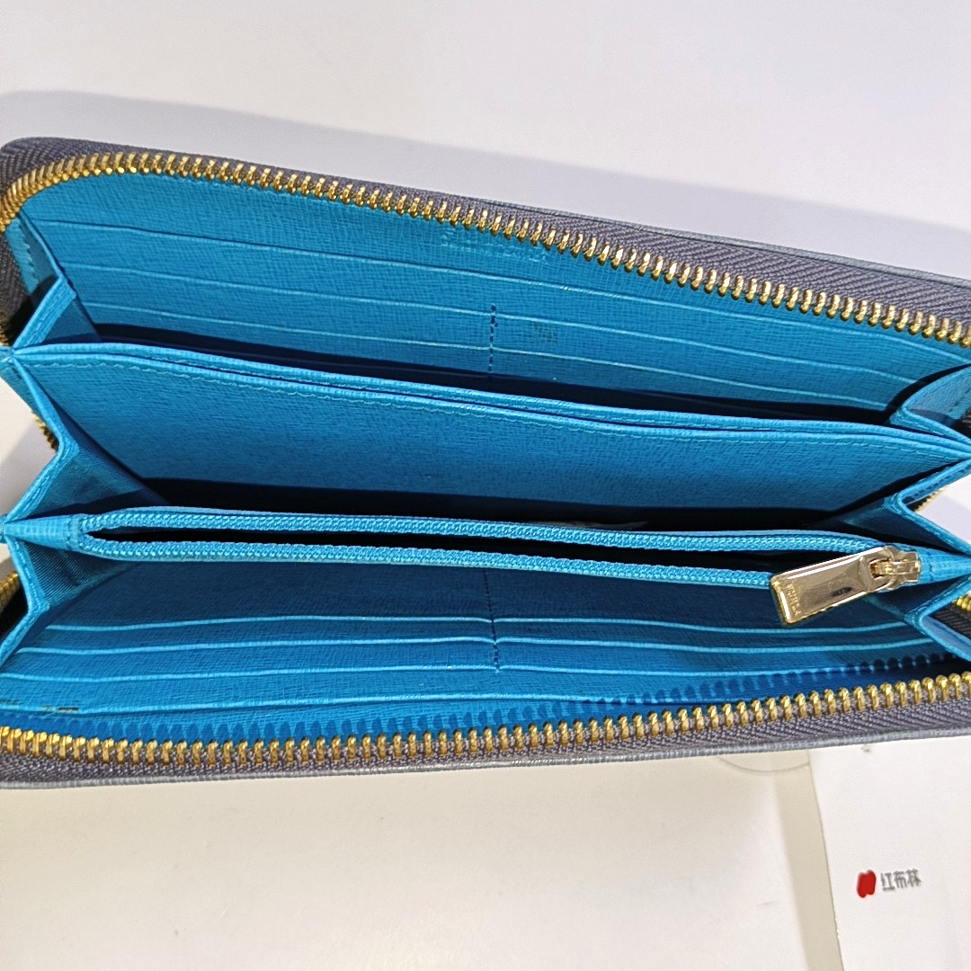 FURLA Blue Leather Embossed Wallet Golden hardware-(SKU)-940647077