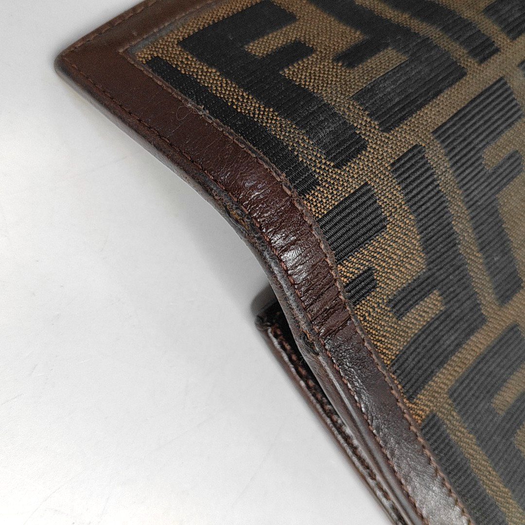FENDI 棕色帆布双F钱包-(SKU)-960315050