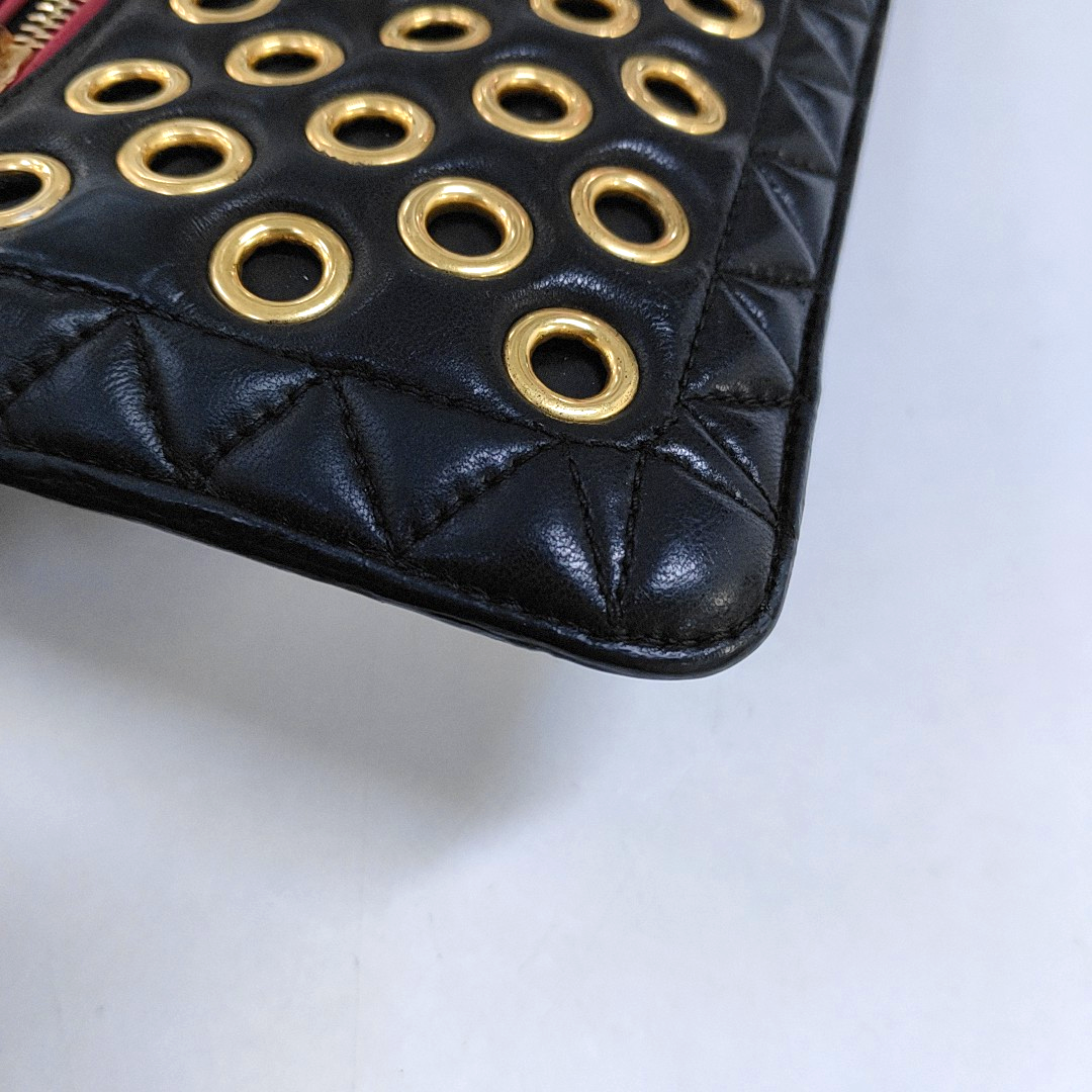 Miu Miu Black Sheepskin Quilted Studs Crossbody Shoulder Bag Clutch Golden hardware Removable shoulder strap-(SKU)-949793506