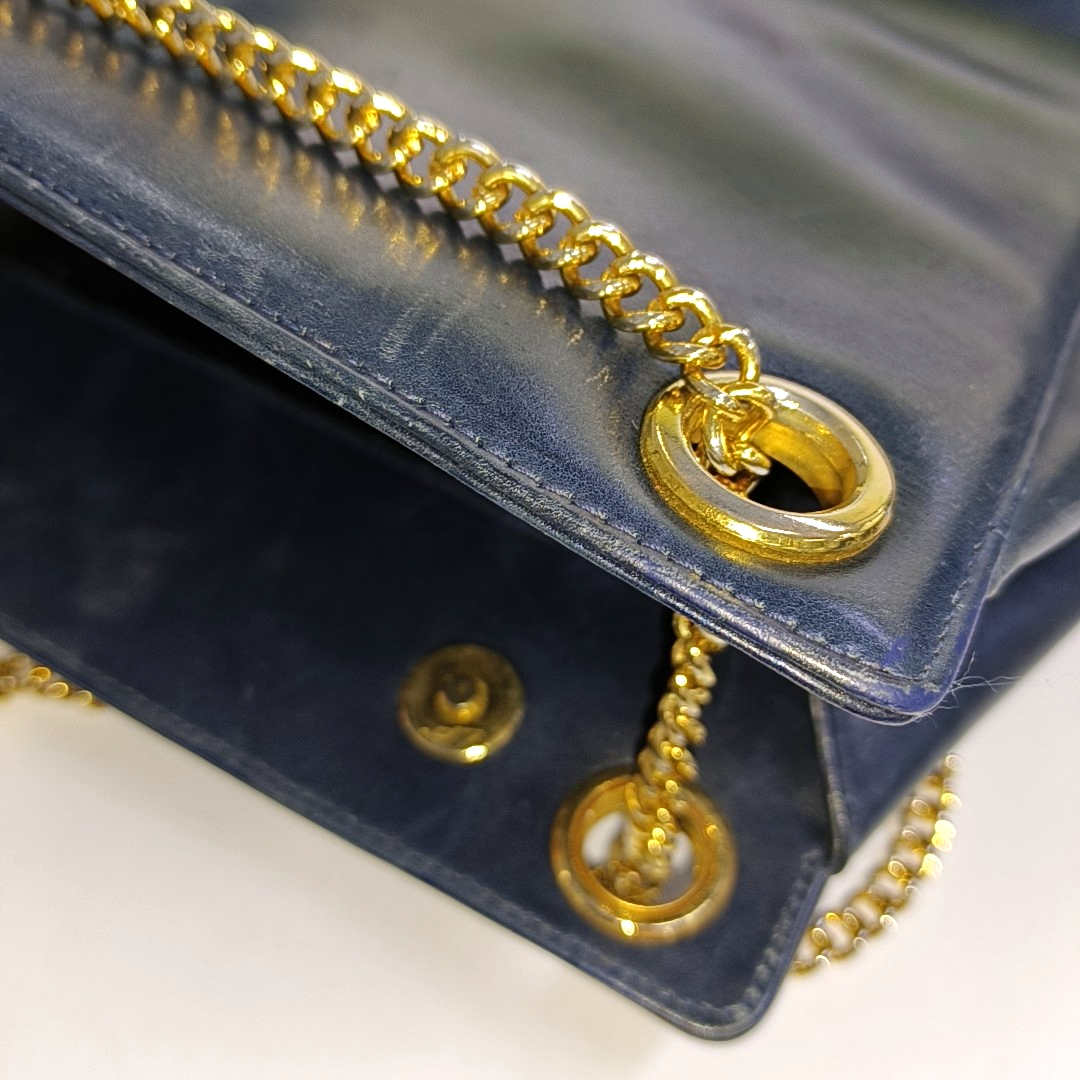 FERRAGAMO Dark Blue Cowhide Embossed Crossbody Bag Single Shoulder Bag Handbag Golden hardware-(SKU)-940146555