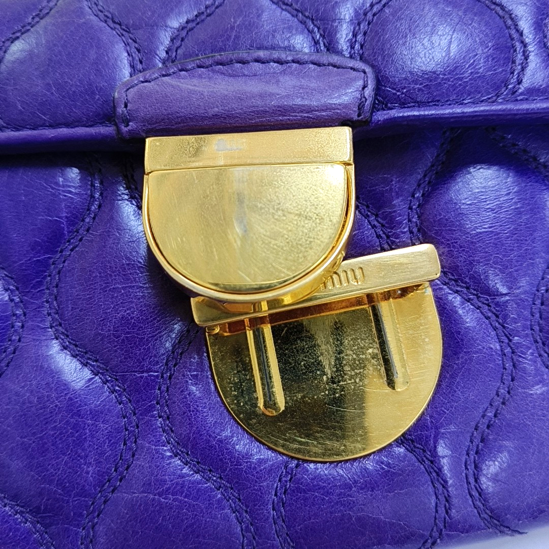 Miu Miu Purple Lamb Leather Quilted Wallet Golden hardware-(SKU)-947973528