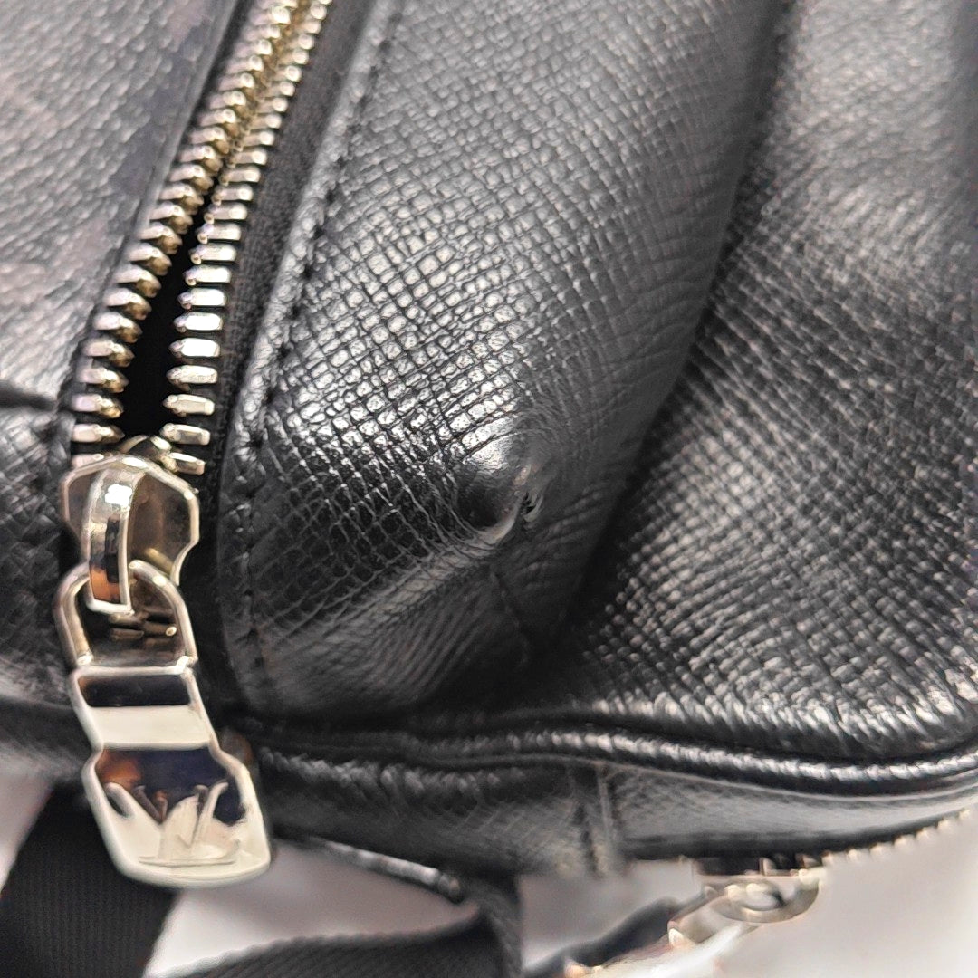 LOUIS VUITTON OUTDOOR Small Black Leather Monogram Messenger Bag Shoulder Bag Crossbody Bag Silver Hardware-(SKU)-970352142