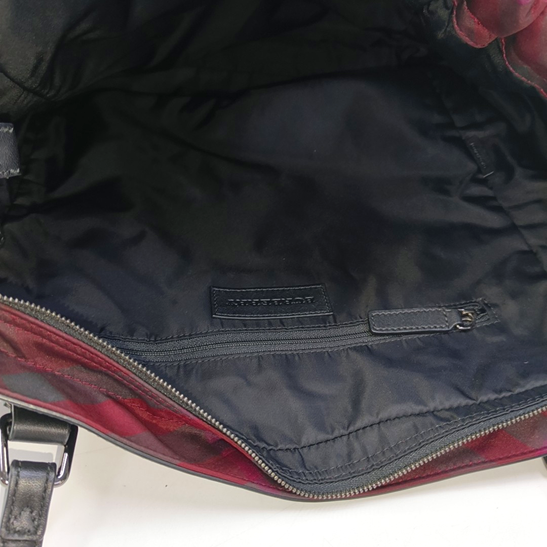 BURBERRY Buckleigh Burgundy Nylon Printed Handbag Single Shoulder Bag Black hardware-(SKU)-959494480