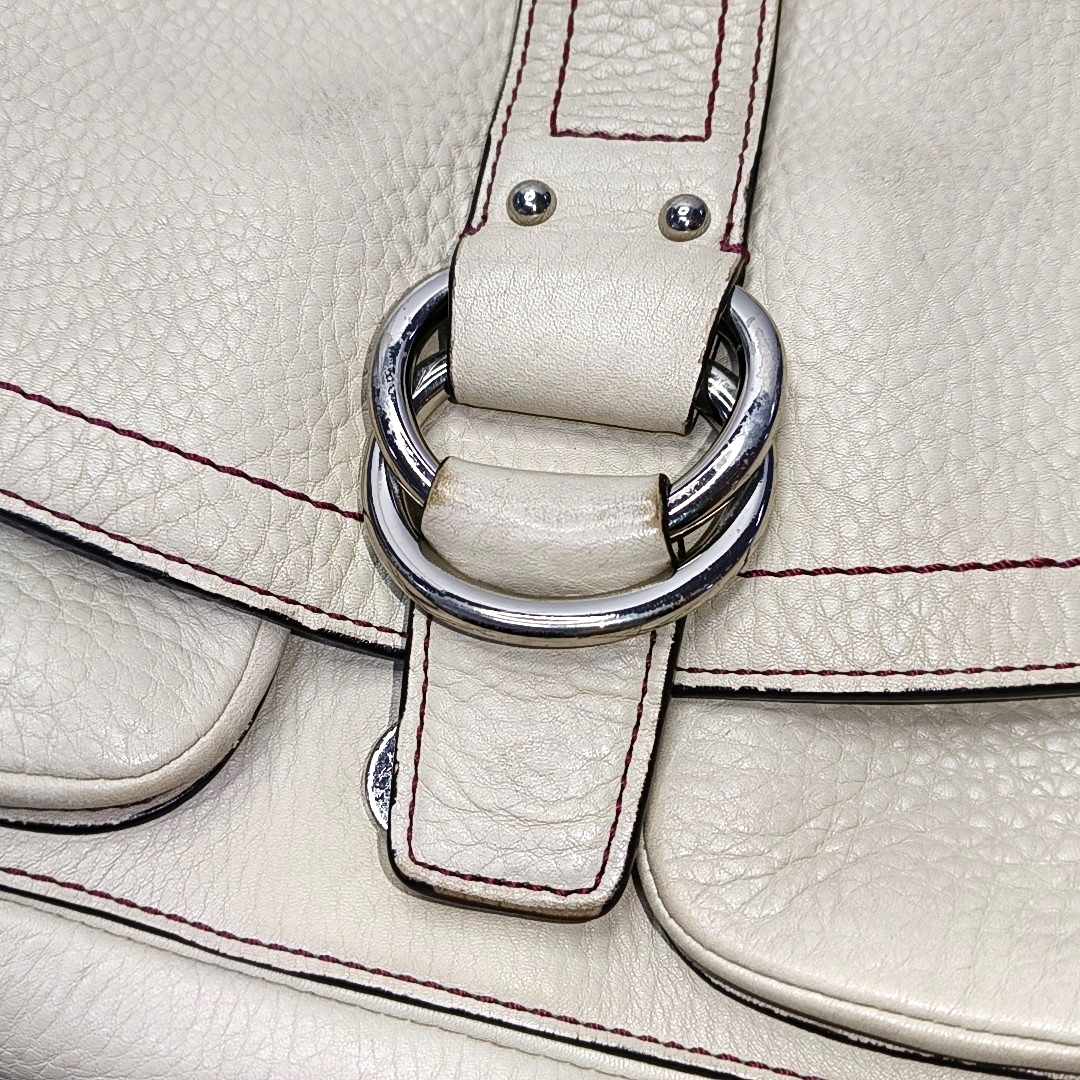 COACH Beige Leather Single Shoulder Bag Handbag Silver Hardware Removable shoulder strap-(SKU)-929326305