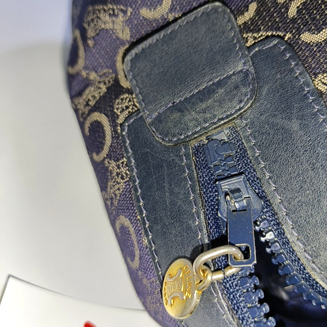 CELINE Dark Blue Canvas Triumphal Arch Handbag Golden hardware-(SKU)-933886003