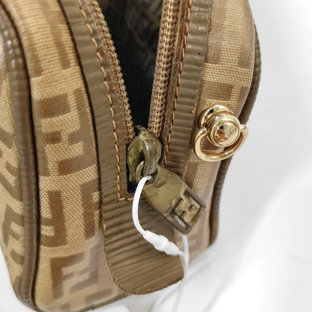 FENDI 棕色涂层帆布双F手拿包 Golden hardware-(SKU)-954837981