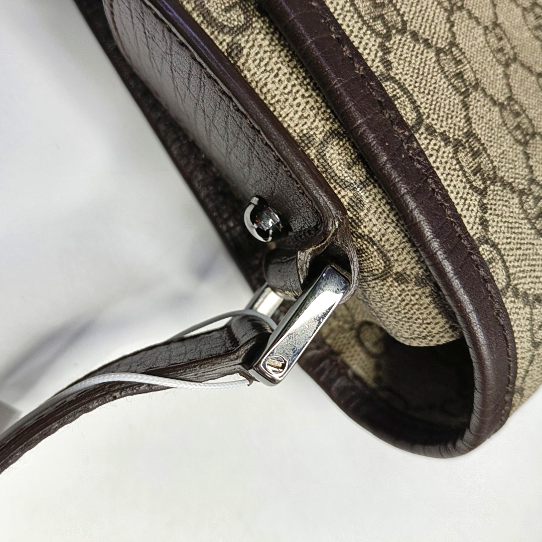 GUCCI GG Supreme Ebony Canvas Monogram Stripe Shoulder Bag Tote Crossbody Silver Hardware-(SKU)-953758546