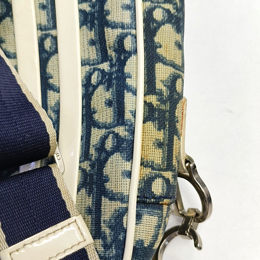 DIOR Dark Blue Coated Canvas Monogram Crossbody Shoulder Bag Silver Hardware-(SKU)-957328406