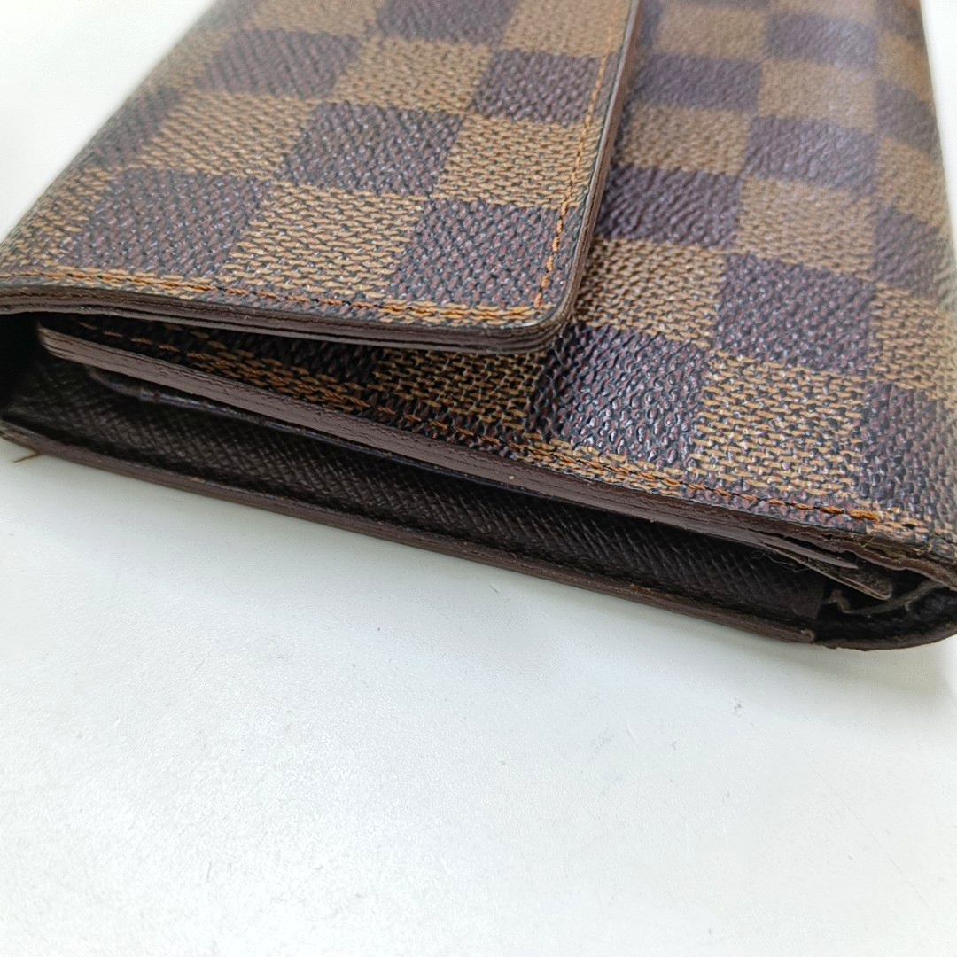 LOUIS VUITTON TRESOR Brown Coated Canvas Checkered Wallet Golden hardware-(SKU)-960314617