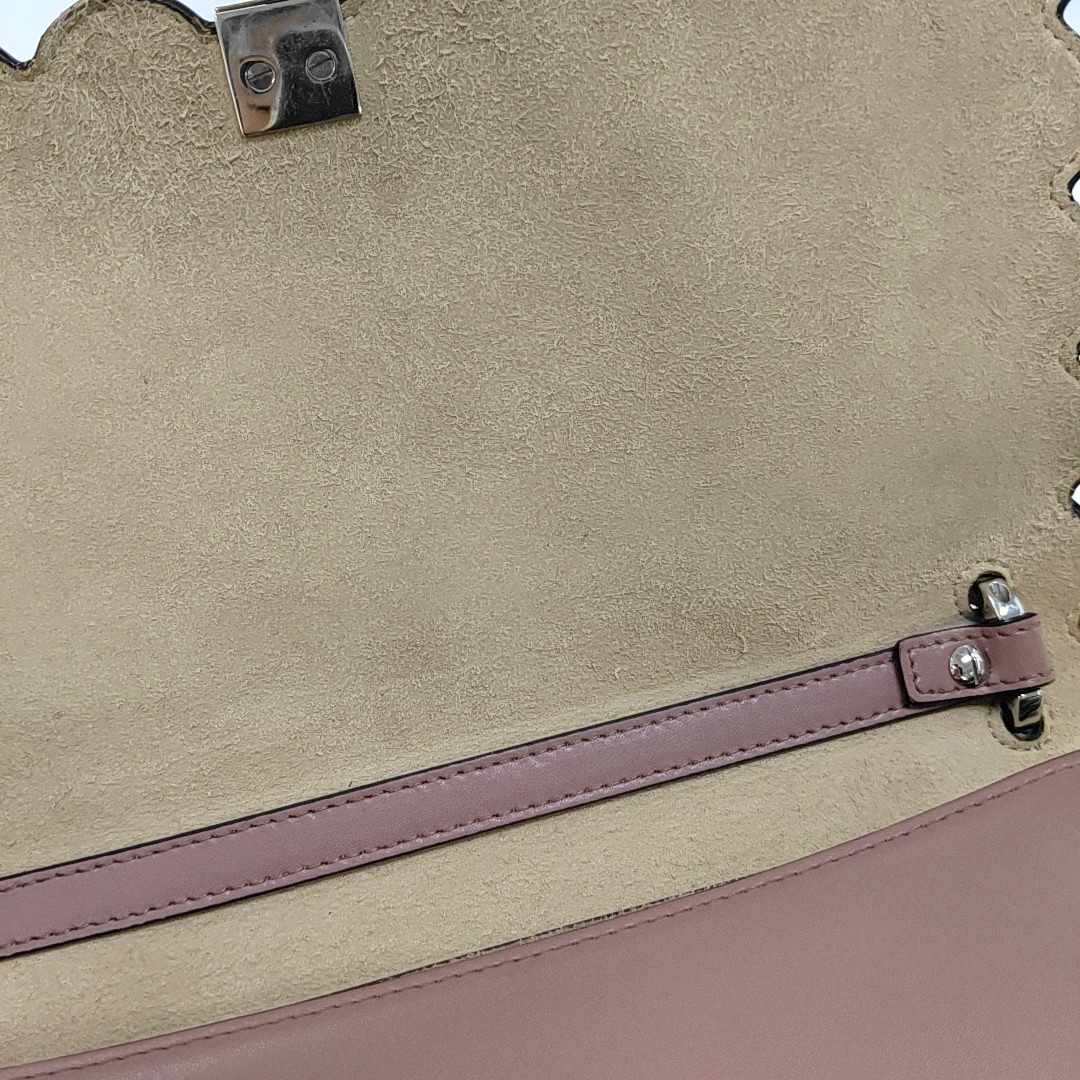 FENDI Kan I Medium size Beige Cowhide Stud Crossbody Single Shoulder Handbag Tote Silver Green Hardware-(SKU)-955840718