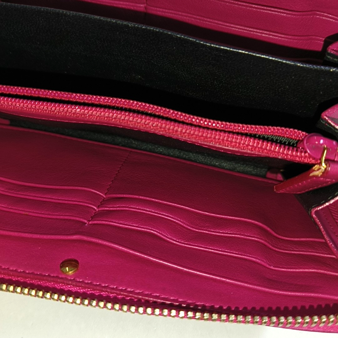 YSL Fuchsia Leather Wallet Golden hardware-(SKU)-935677489