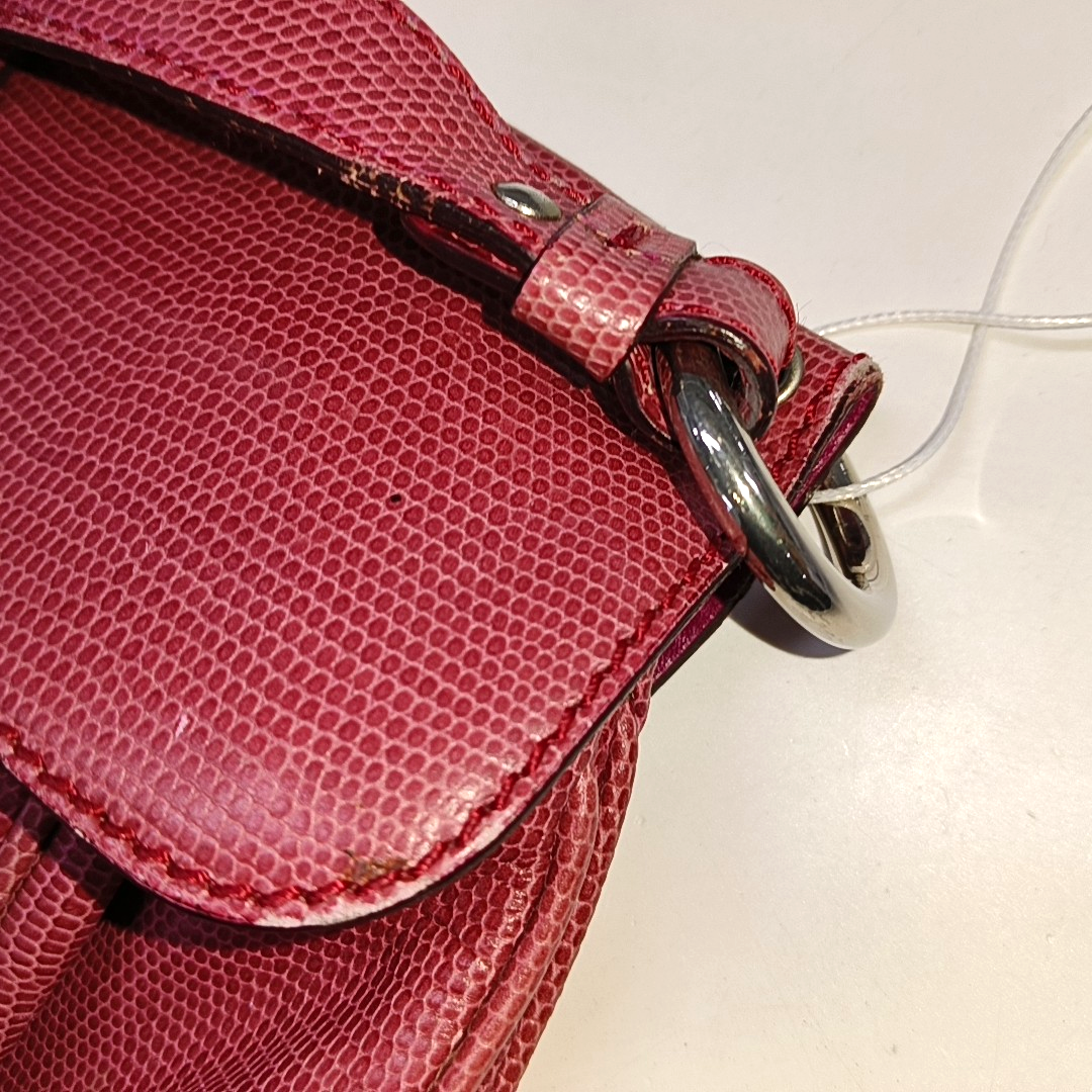 BURBERRY Red Cowhide Embossed Shoulder Bag Tote Silver Hardware-(SKU)-928563763