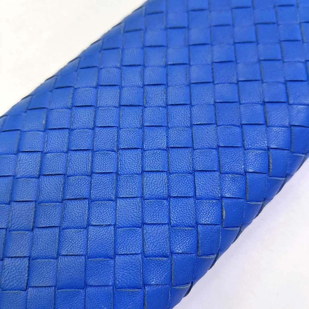 BOTTEGA VENETA Blue sheepskin woven wallet Silver Hardware-(SKU)-942953216