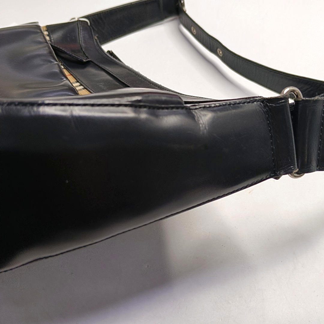 BURBERRY Black Calfskin Warhorse Grain Single Shoulder Bag Handbag Silver Hardware-(SKU)-946106319