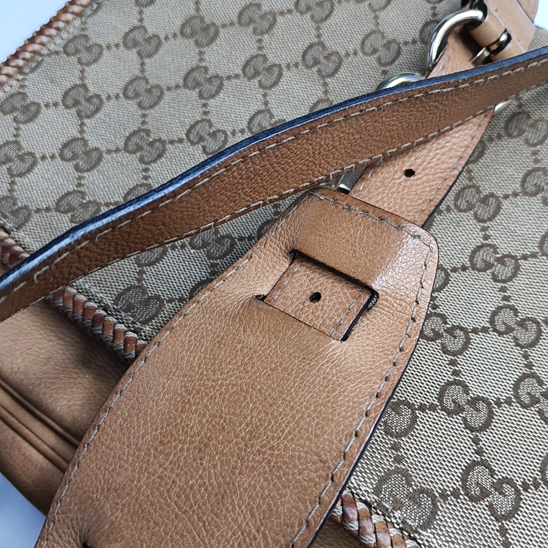 GUCCI Trunk Brown Canvas Monogrammed Crossbody Shoulder Bag Golden hardware-(SKU)-951960064