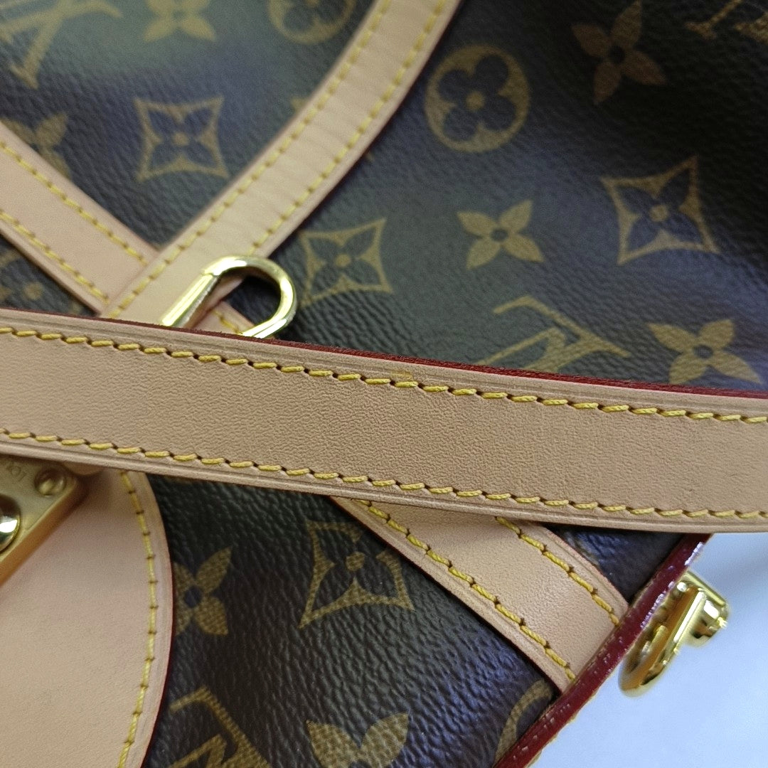 LOUIS VUITTON DUFFLE Brown Coated Canvas Monogram Fries Bag Crossbody Shoulder Bag Tote Bag Single Shoulder Bag Gold Hardware Removable Shoulder Strap-(SKU)-968118002