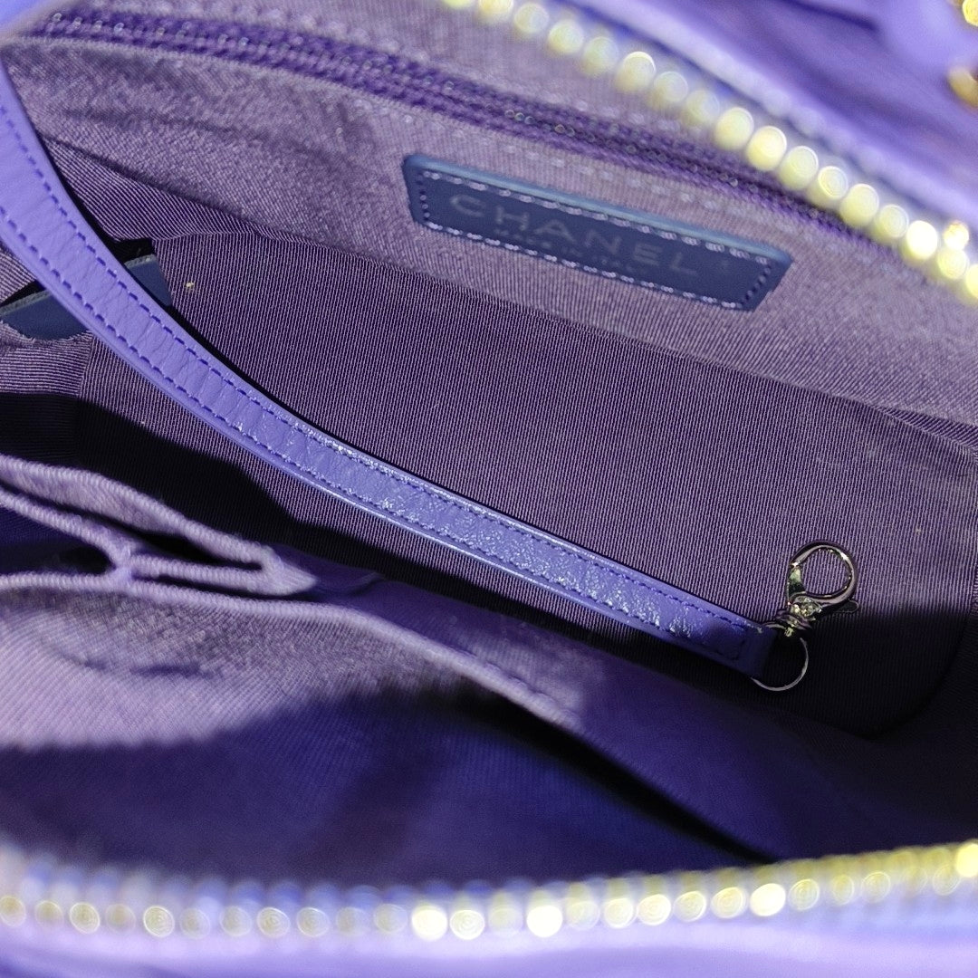 CHANEL GABRIELLE Small Purple Calfskin QuiltedShoulder Bag Crossbody Bag Gold Silver Ruthenium Hardware 29K-(SKU)-969086425
