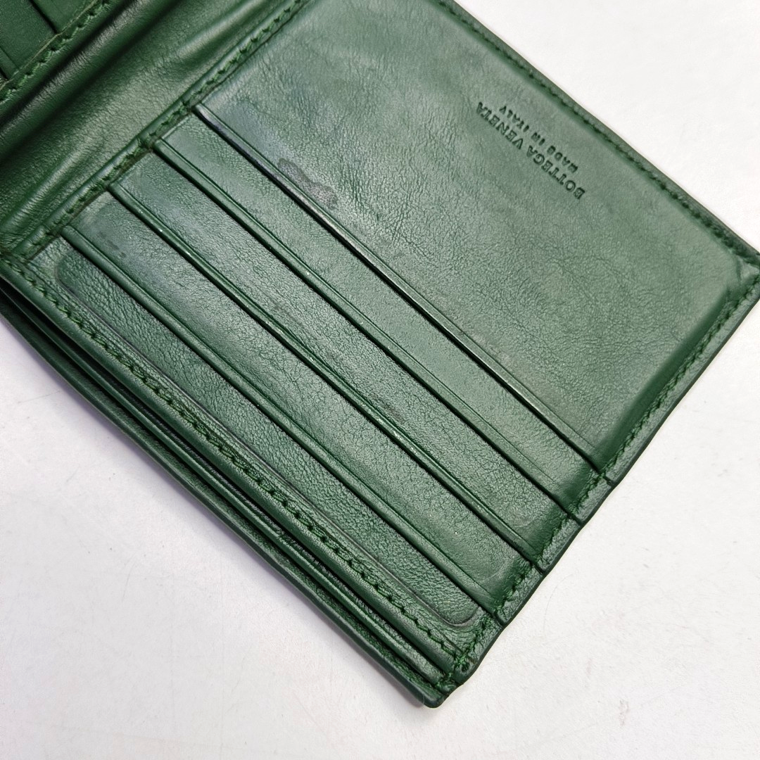 BOTTEGA VENETA Dark Green Leather Woven Wallet-(SKU)-957985549