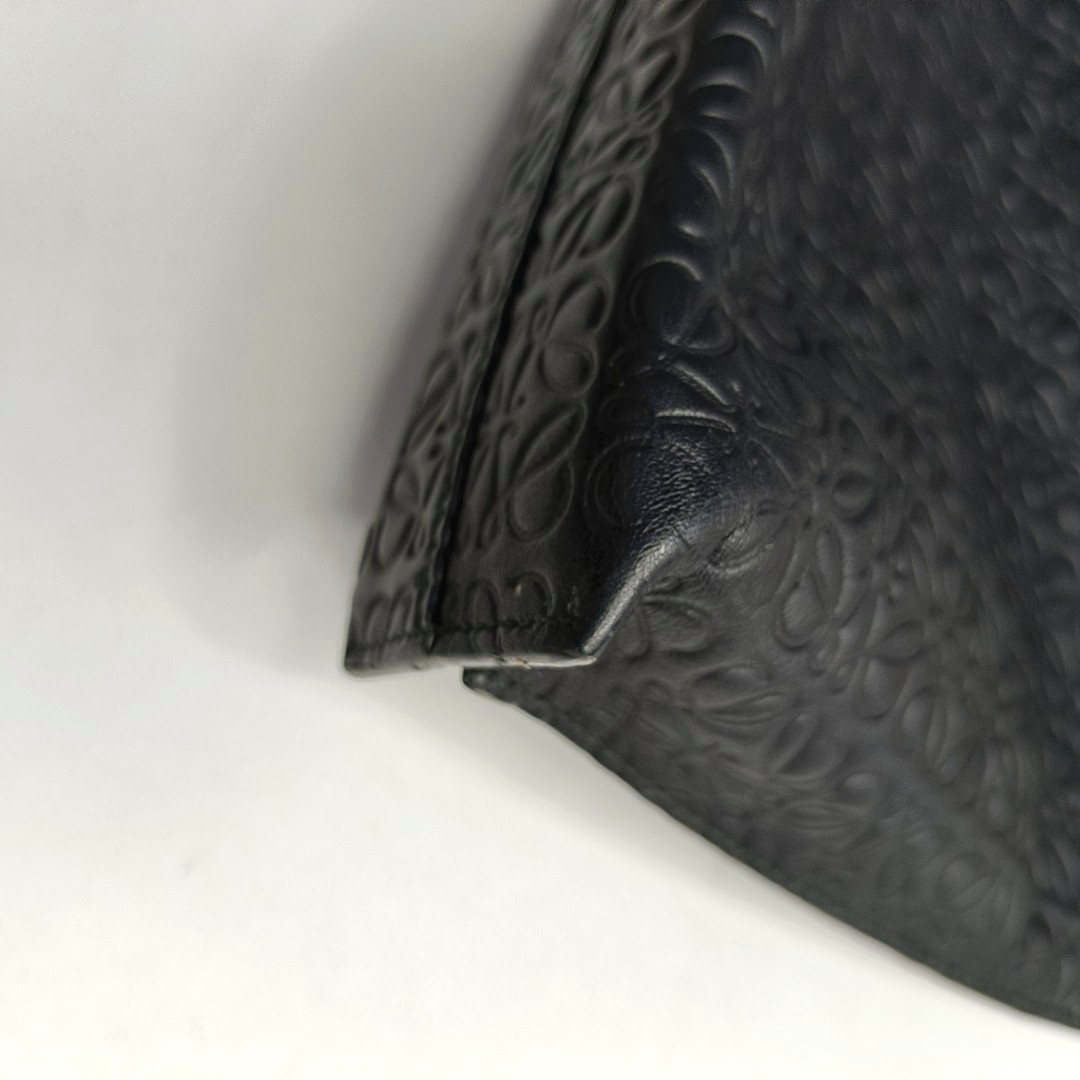 LOEWE T Pouch Black Cowhide Textured Monogrammed Coin Purse Silver Hardware-(SKU)-957345146