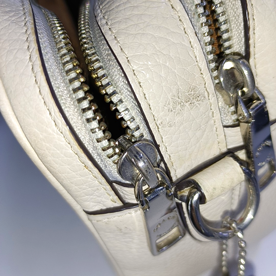 COACH Camera Bag White Leather Print Crossbody Single Shoulder Bag Silver Hardware Removable shoulder strap-(SKU)-941273974