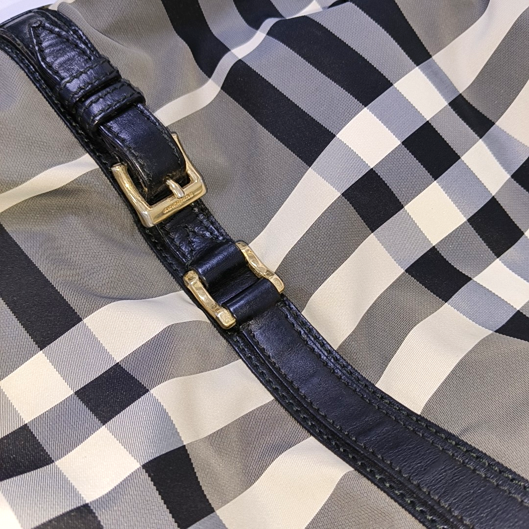 BURBERRY Gray Nylon Battle Horse Plaid Single Shoulder Bag Golden hardware-(SKU)-943189474