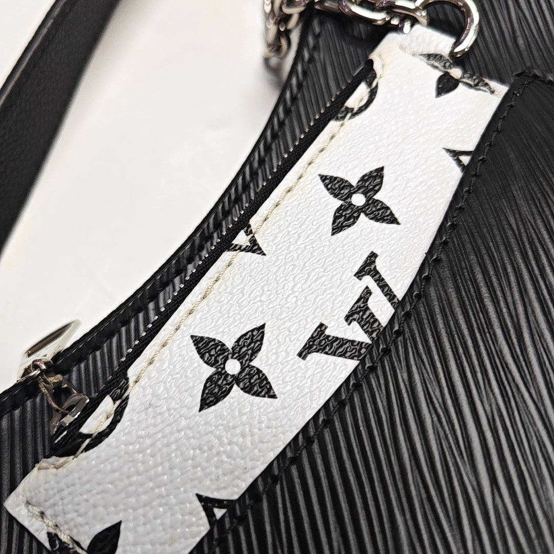LOUIS VUITTON MARELLE Black EPI Leather Water Ripple Shoulder Bag with Shoulder Strap and Handle, Silver Hardware, Detachable Strap-(SKU)-933629695