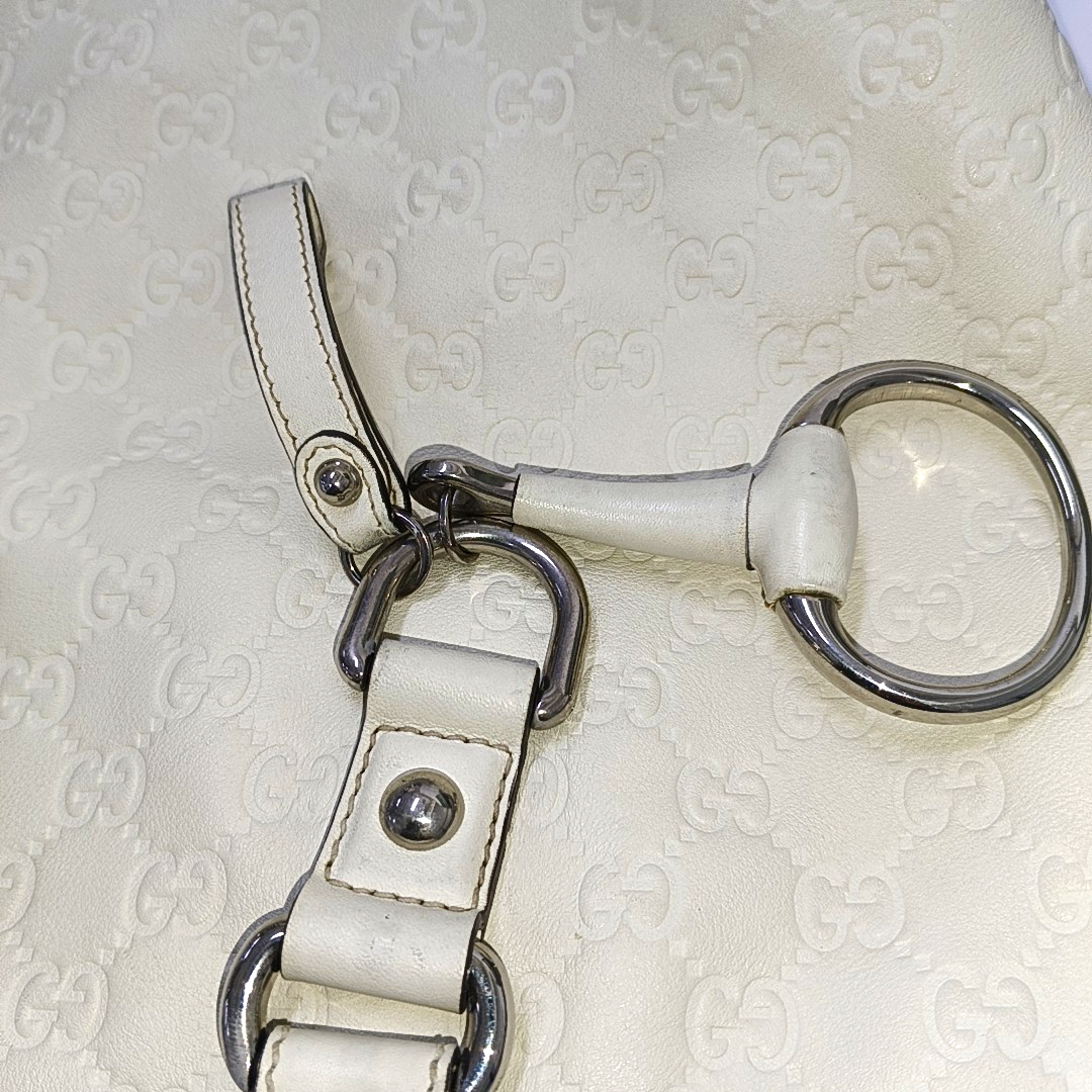 GUCCI Tote bag Beige leather old flower embossed single shoulder bag, crossbody bag Silver Hardware-(SKU)-942708264